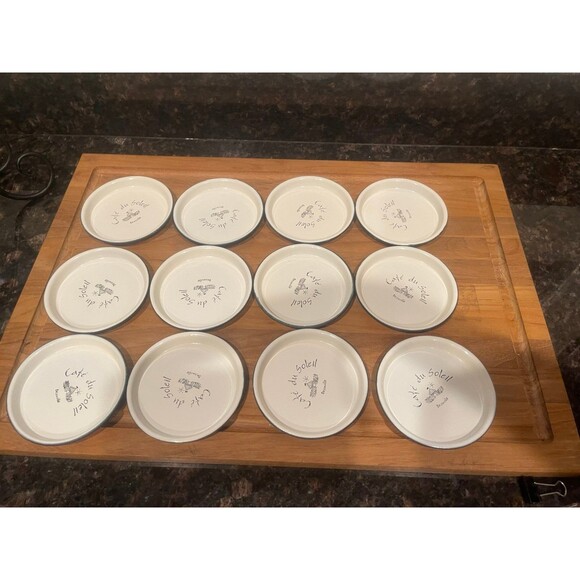 12 Enamelware Coasters “Cafe du Soleil” - Picture 2 of 10